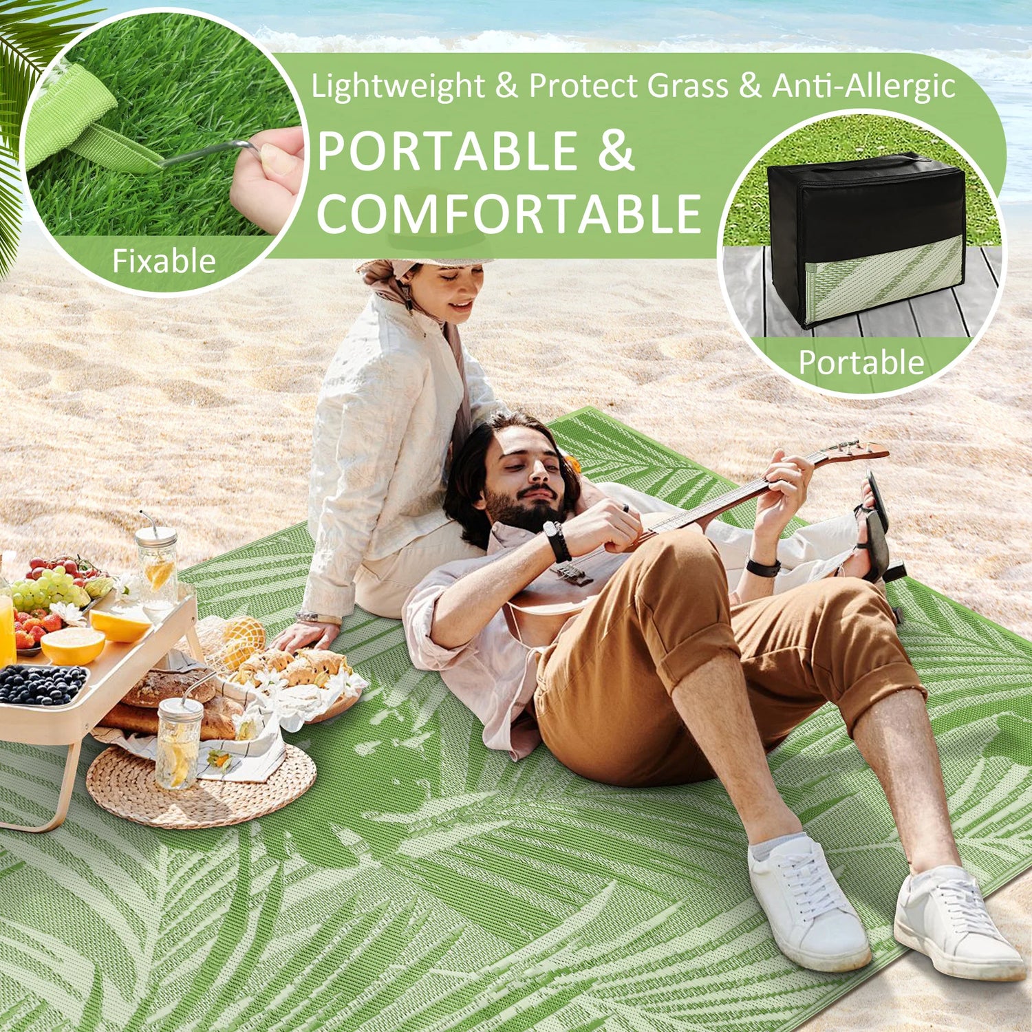 Outdoor Rug Waterproof Recycled Plastic Straw Patio Carpet