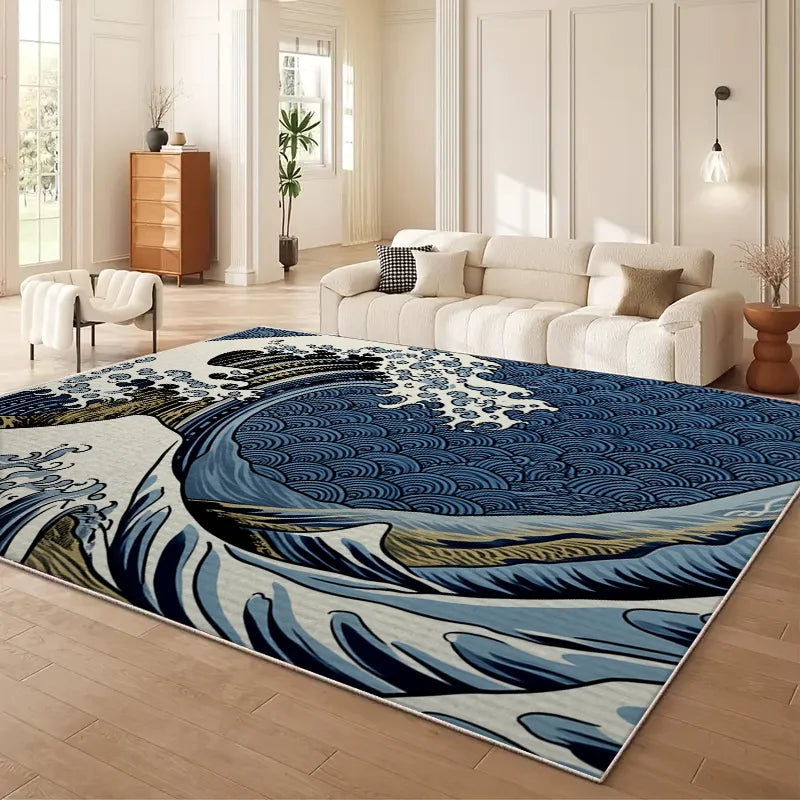 VIKAMA Japanese Cherry Blossom Wave Sofa Carpet Anti Slip