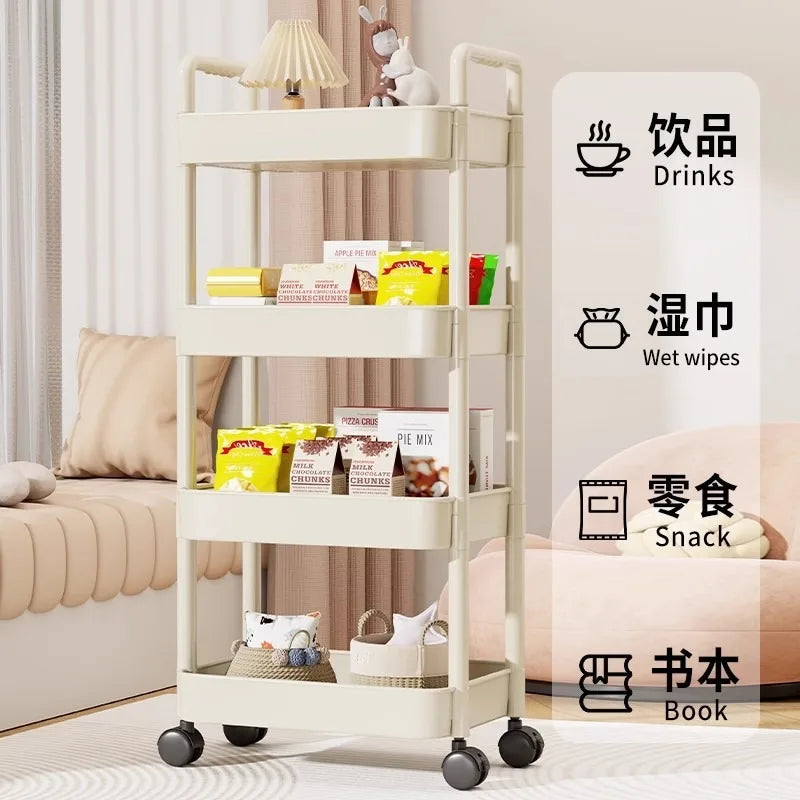 Trolley With Handlebar And Storage Rack For Kitchen And Bathroom
