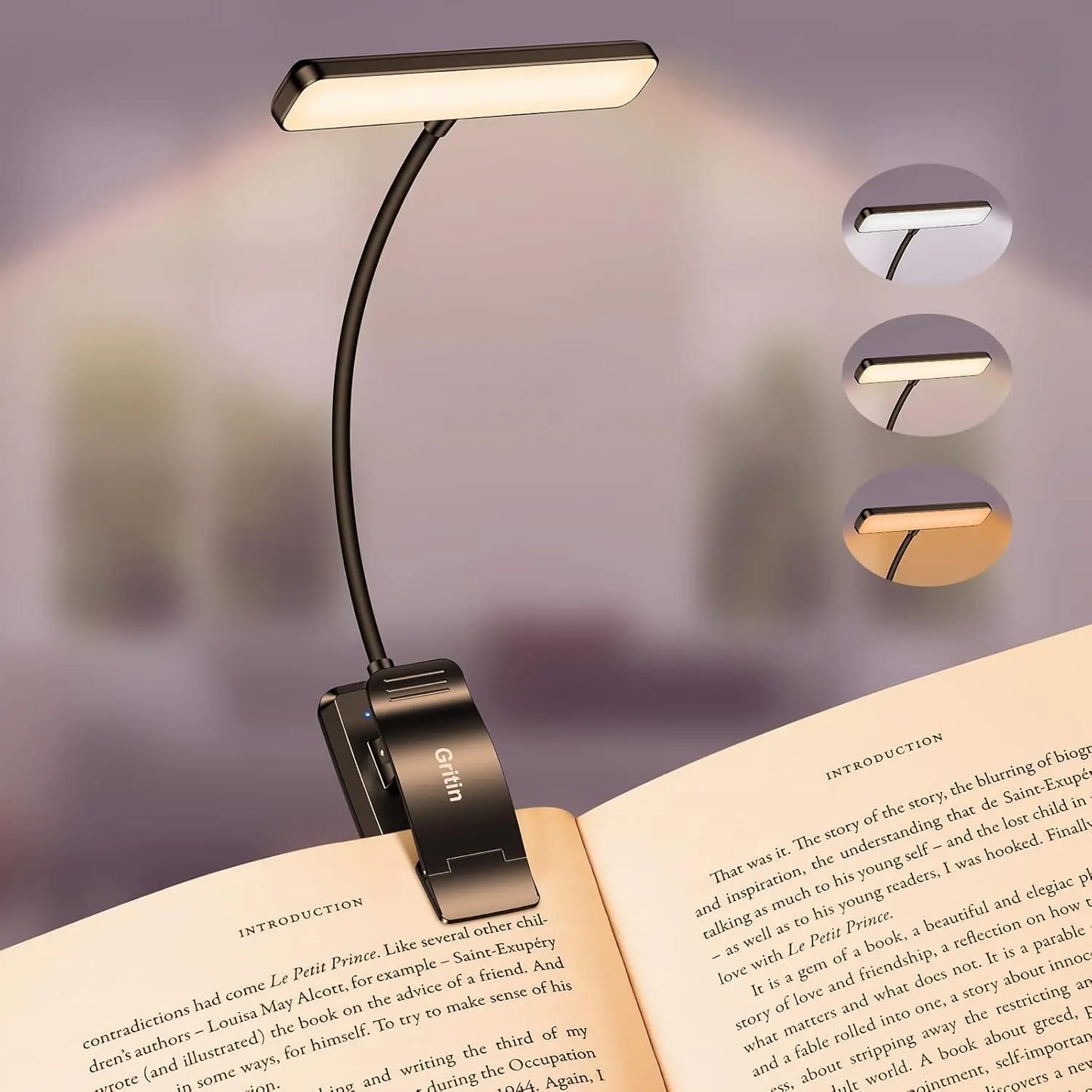 LED ClipOn Rechargeable Book Light With Dimmable Three Temperatures