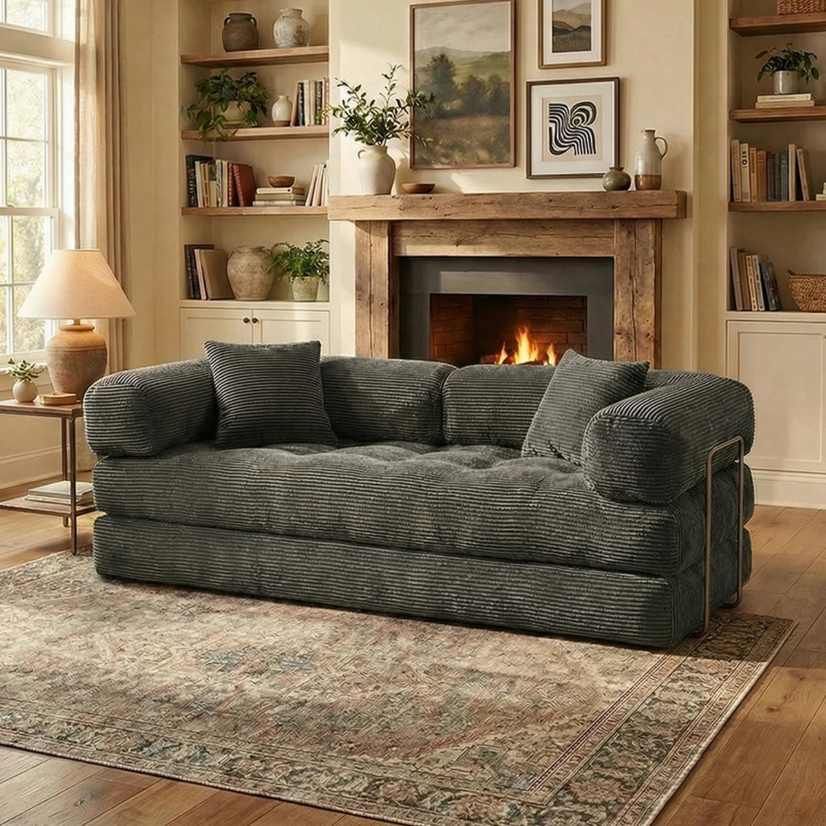 YQzyphyna Futon Sofa Bed 4 In 1 Convertible Corduroy Sleeper Loveseat