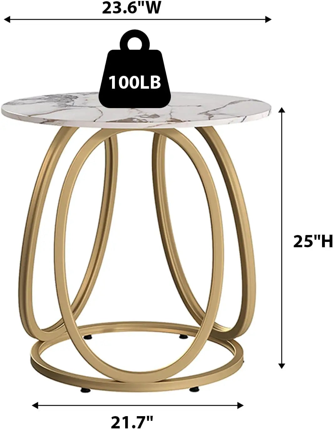 Marbled Stone Round Side Table With Metal Frame Living Room
