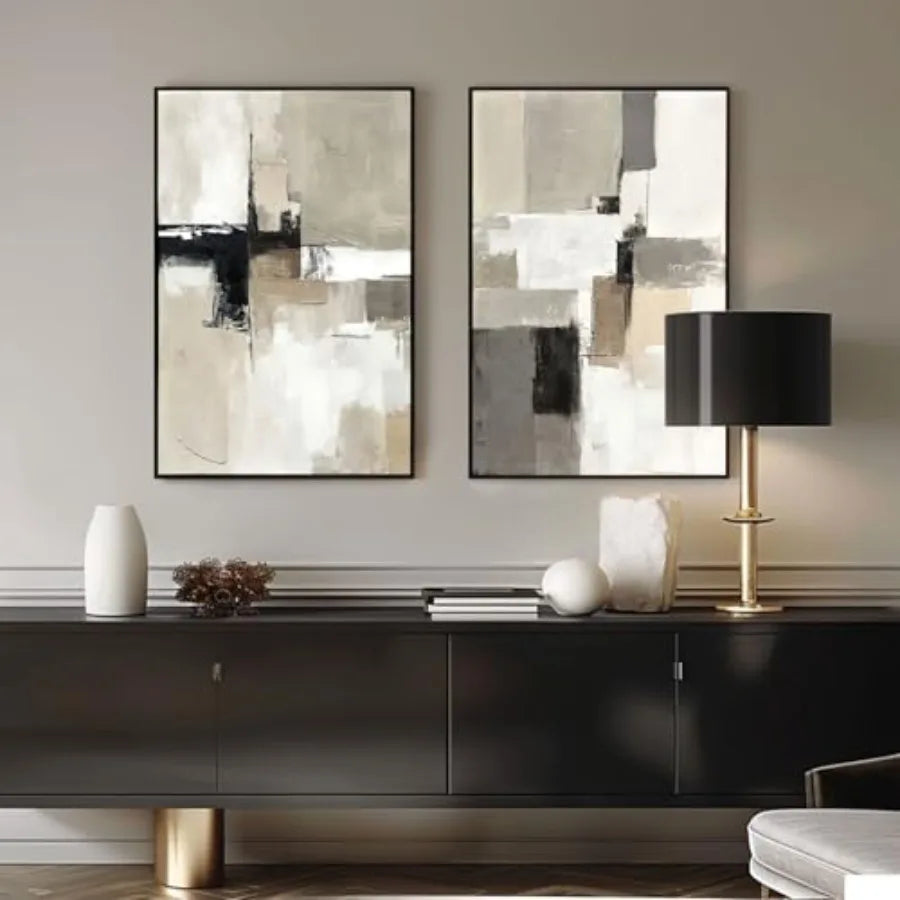 Modern Abstract Wall Art Set of 2 Framed Prints Decor