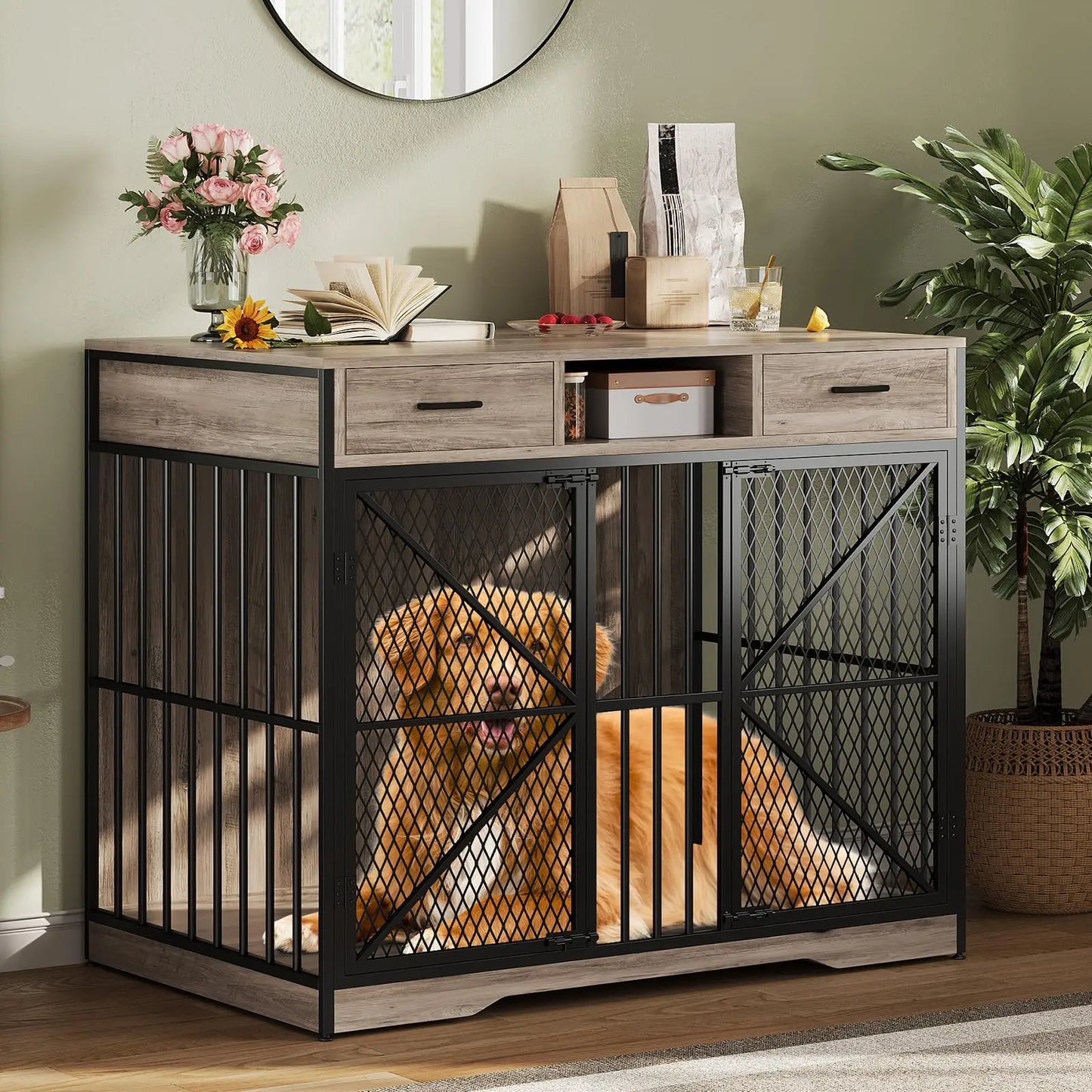HiMISSDog Heavy Duty Dog Crate Furniture With Drawers