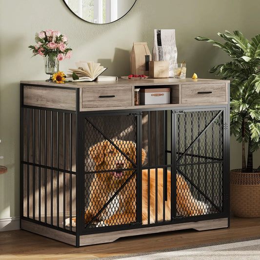 HiMISSDog Heavy Duty Dog Crate Furniture With Drawers