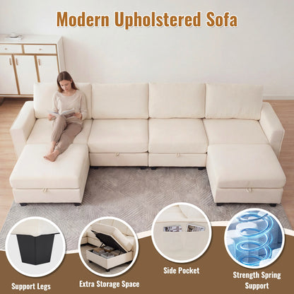 Redlife Modular Sectional Sofa Set With Storage And Two Ottomans