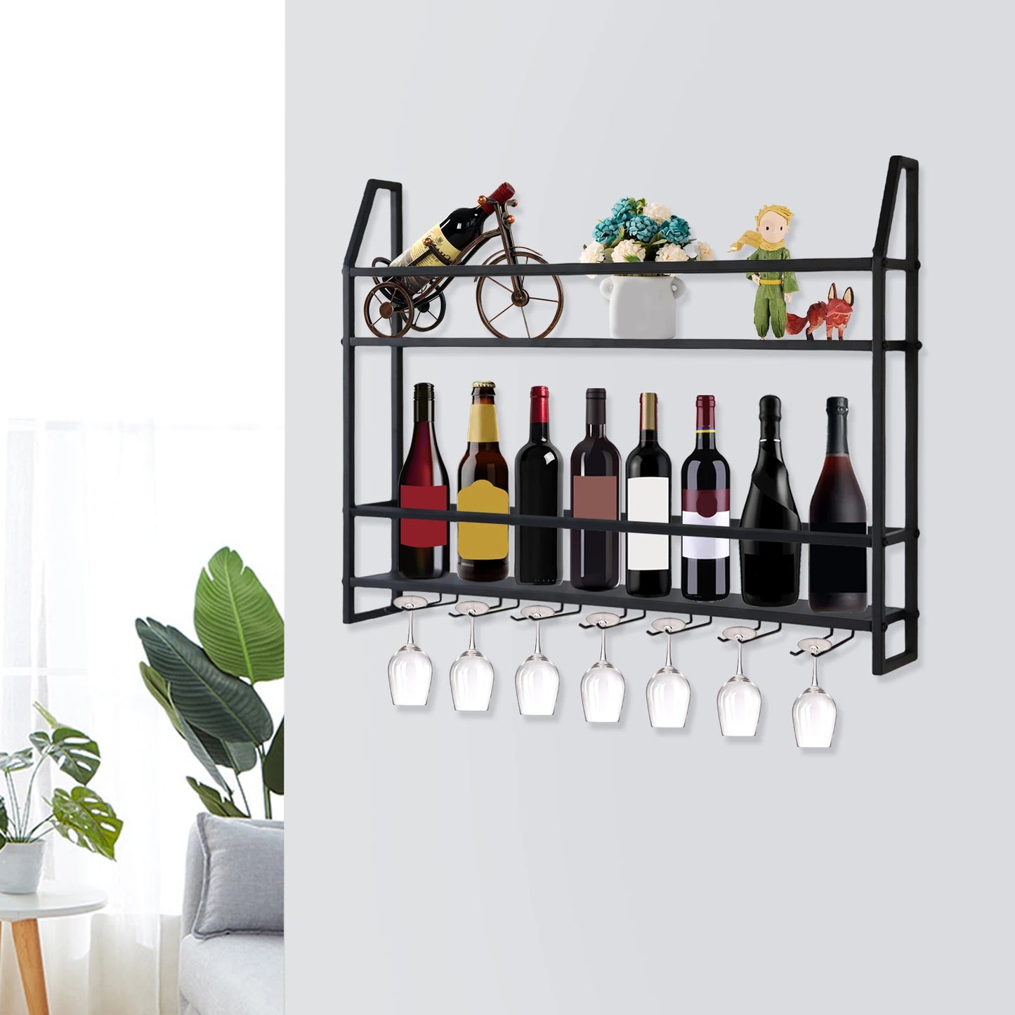 Wall Mounted Wine Rack Glass Holder For Home Bar Metal
