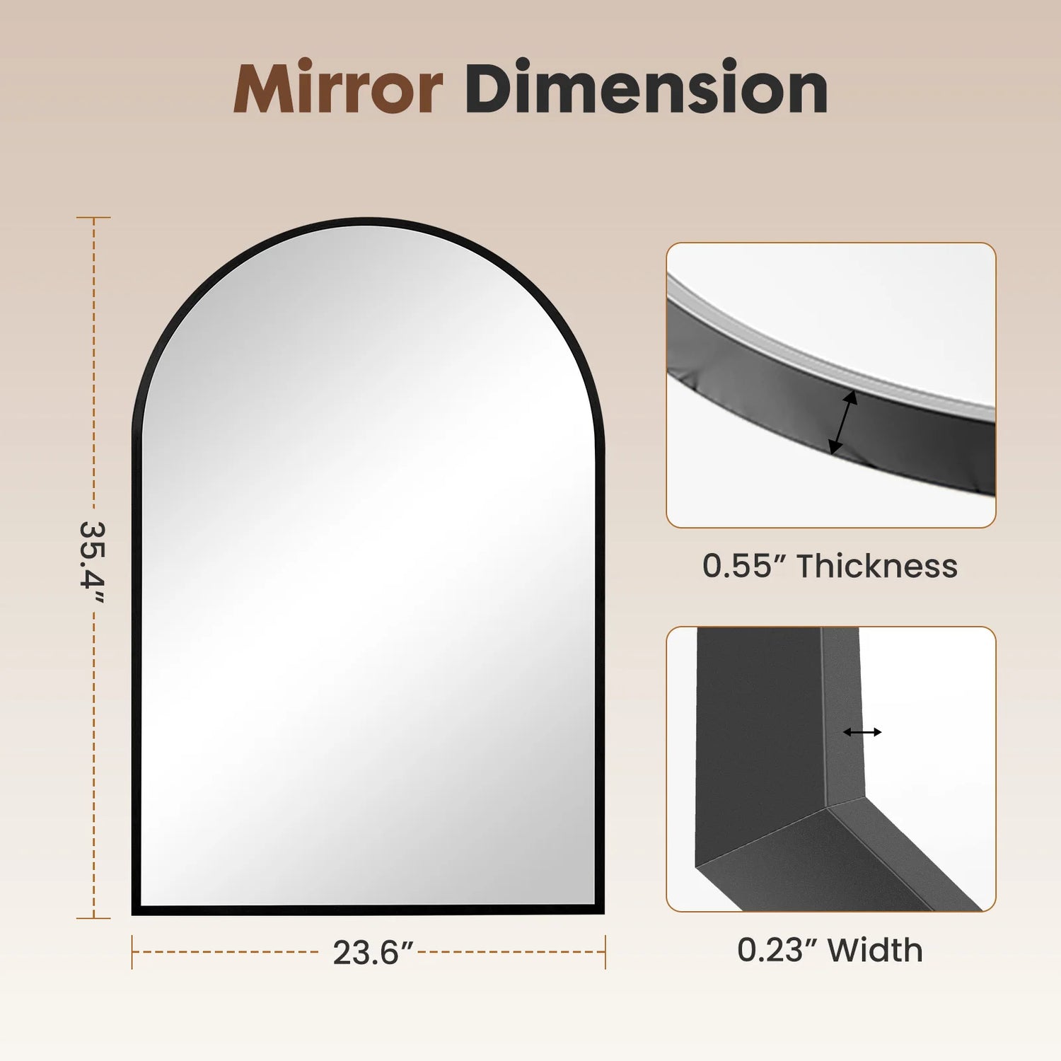 JHK Arched Metal Framed Bathroom Wall Mirror