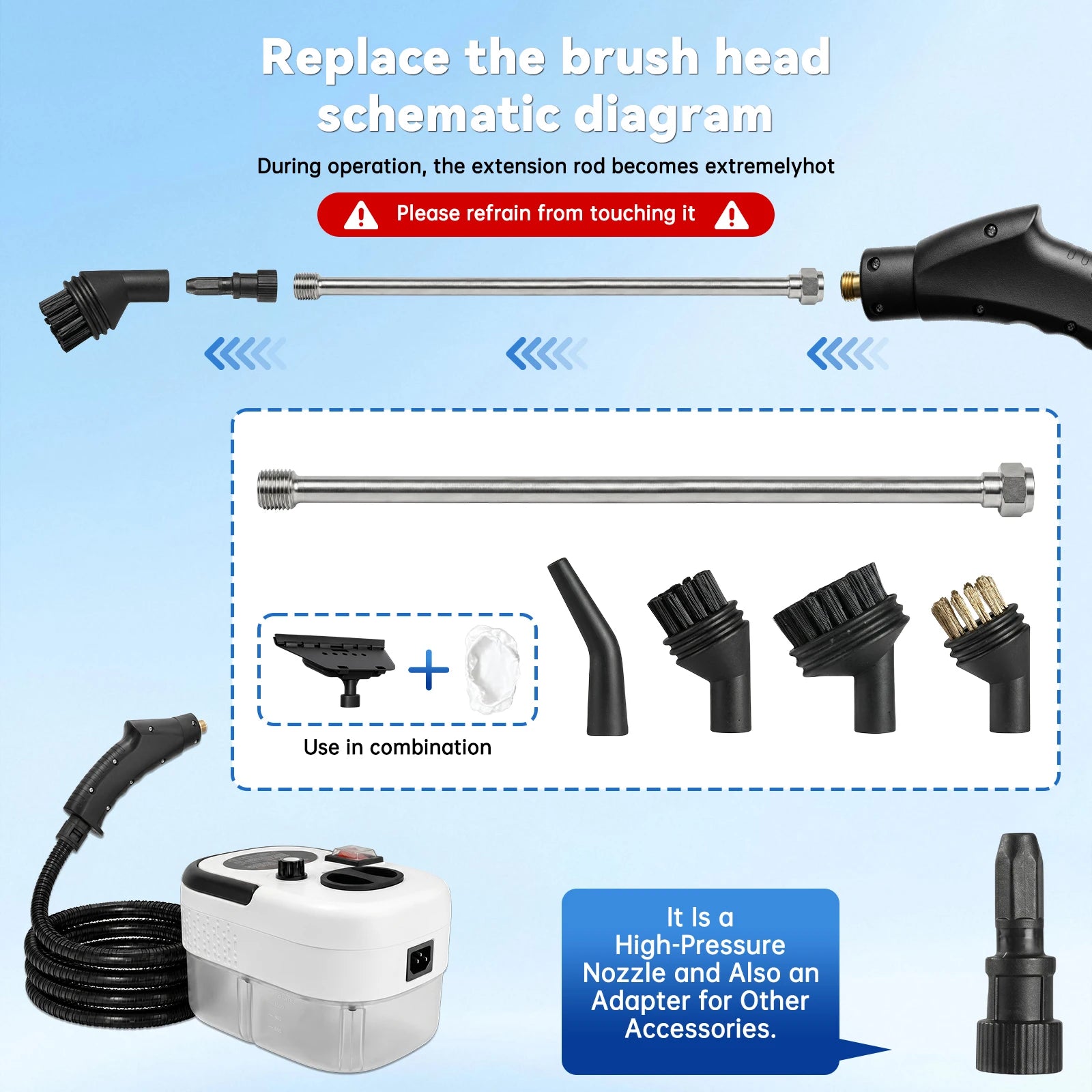 2500W Portable Handheld Steam Cleaner With Multiple Accessories