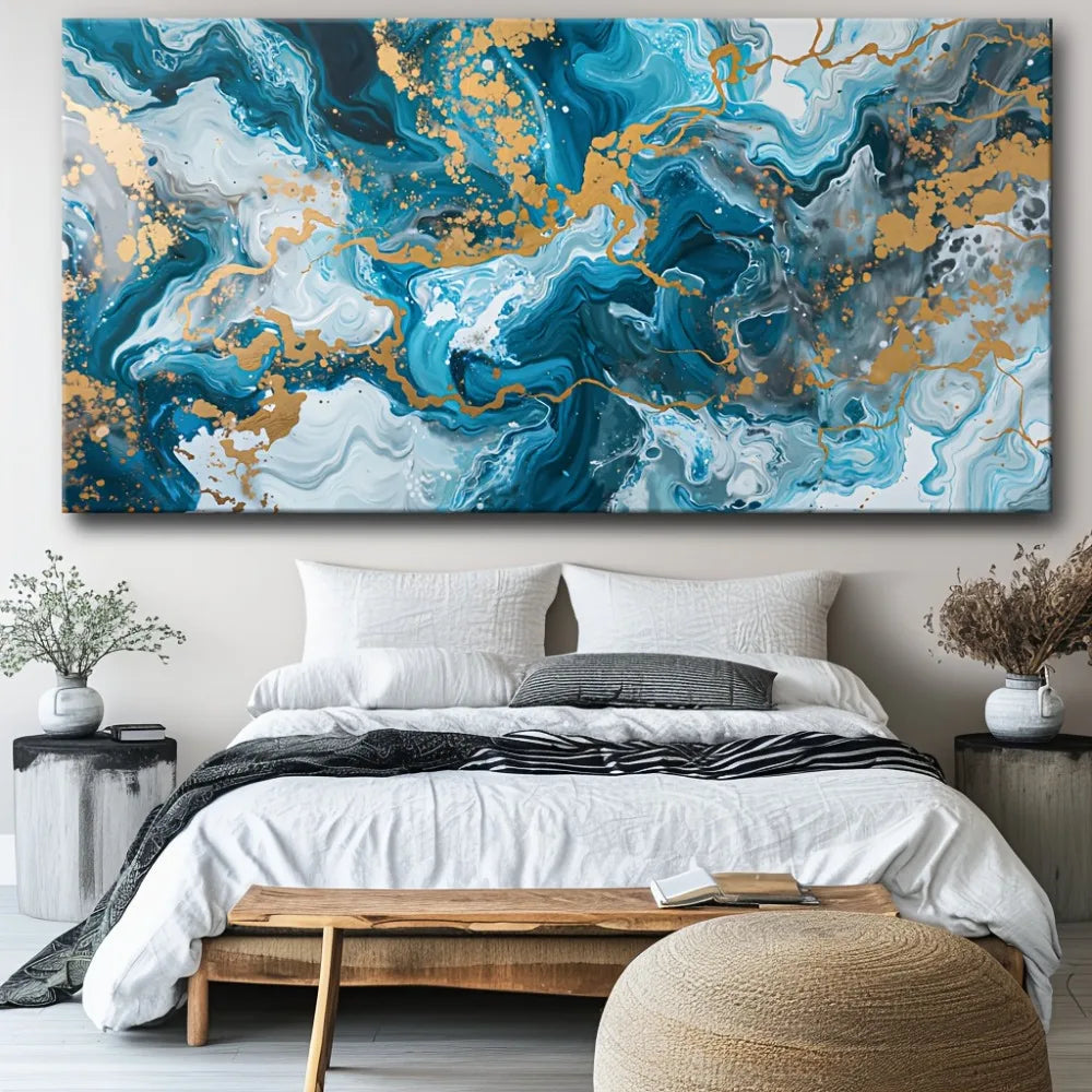 Blue Abstract Canvas Wall Art Print For Living Room Decor