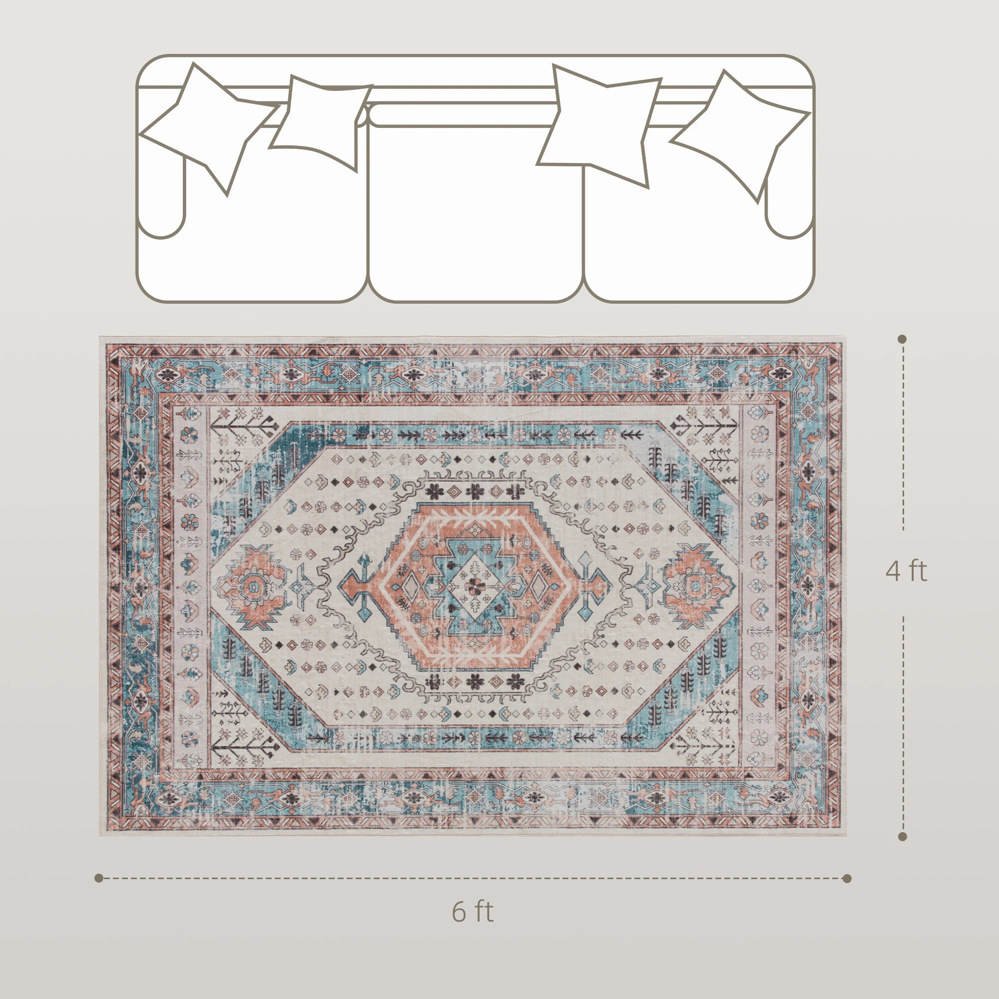 Soft Machine Washable Area Rug With Vintage Medallion Design