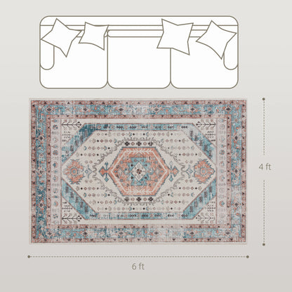 Soft Machine Washable Area Rug With Vintage Medallion Design
