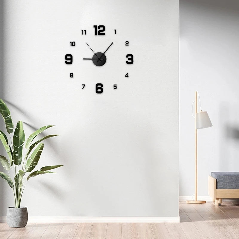 Frameless DIY Wall Clock Wall Decal Silent Living Room Office