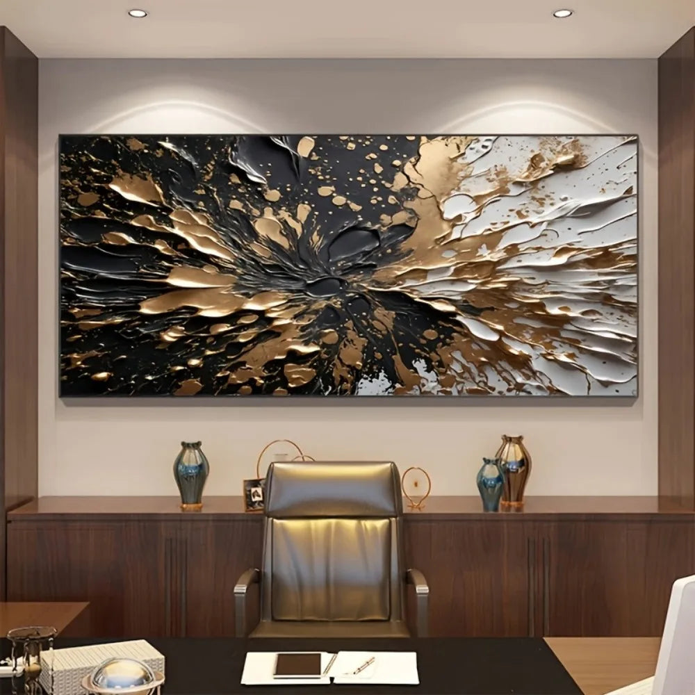 Modern Abstract Wall Mural With Black Gold Ink Splash