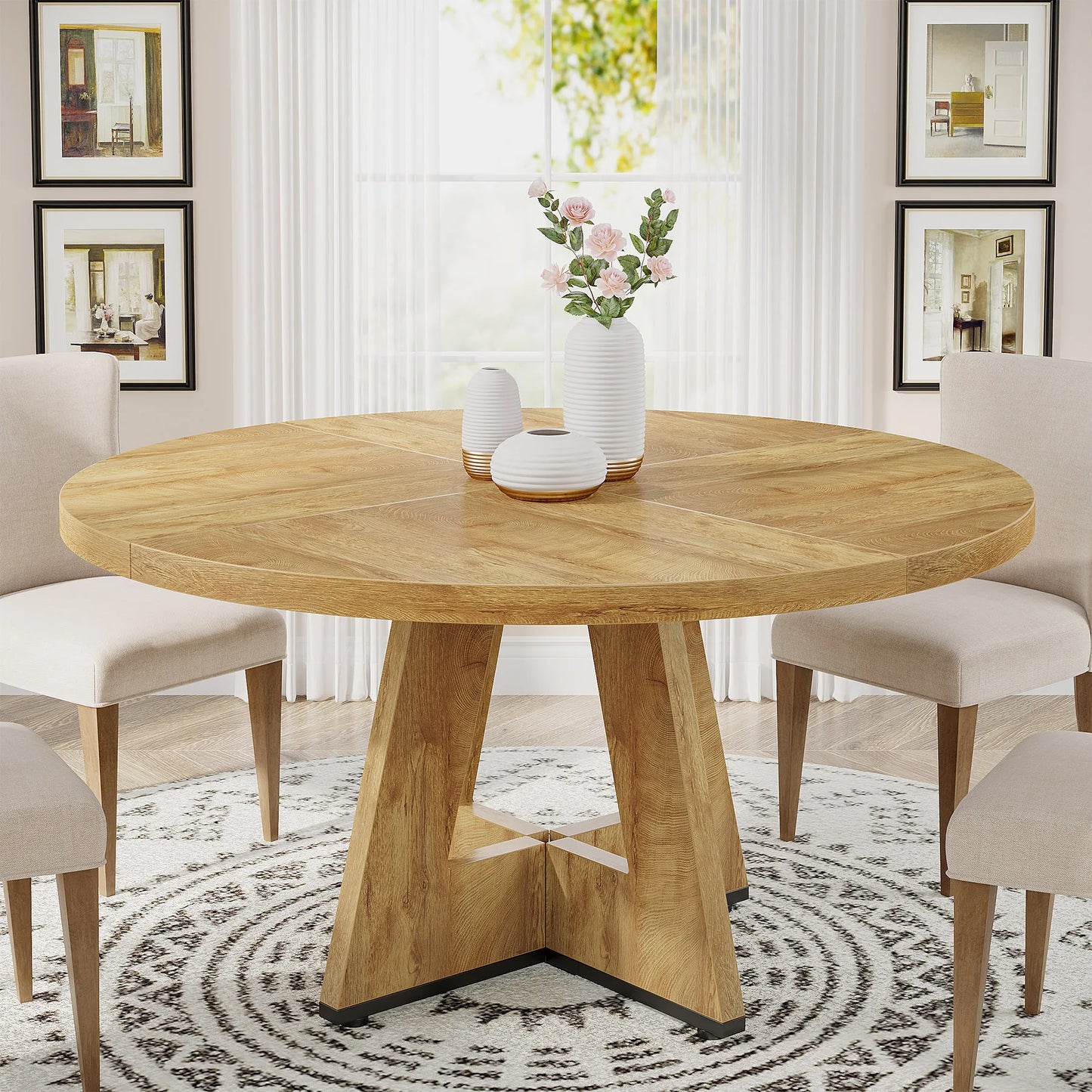 Tribesigns Round Dining Table For Four, Farmhouse Kitchen