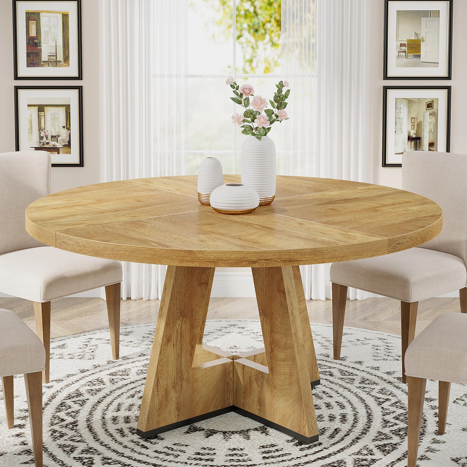 Tribesigns Round Dining Table Farmhouse Style For Dining Room