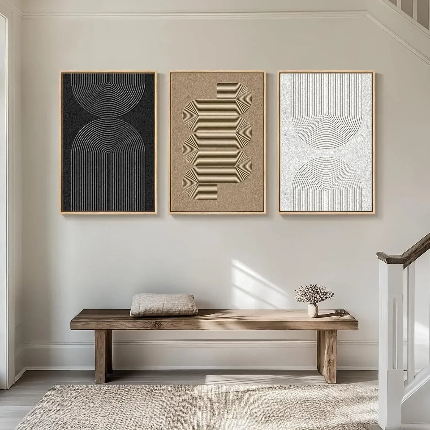 Neutral Black And White Abstract Wall Art Set Boho Canvas