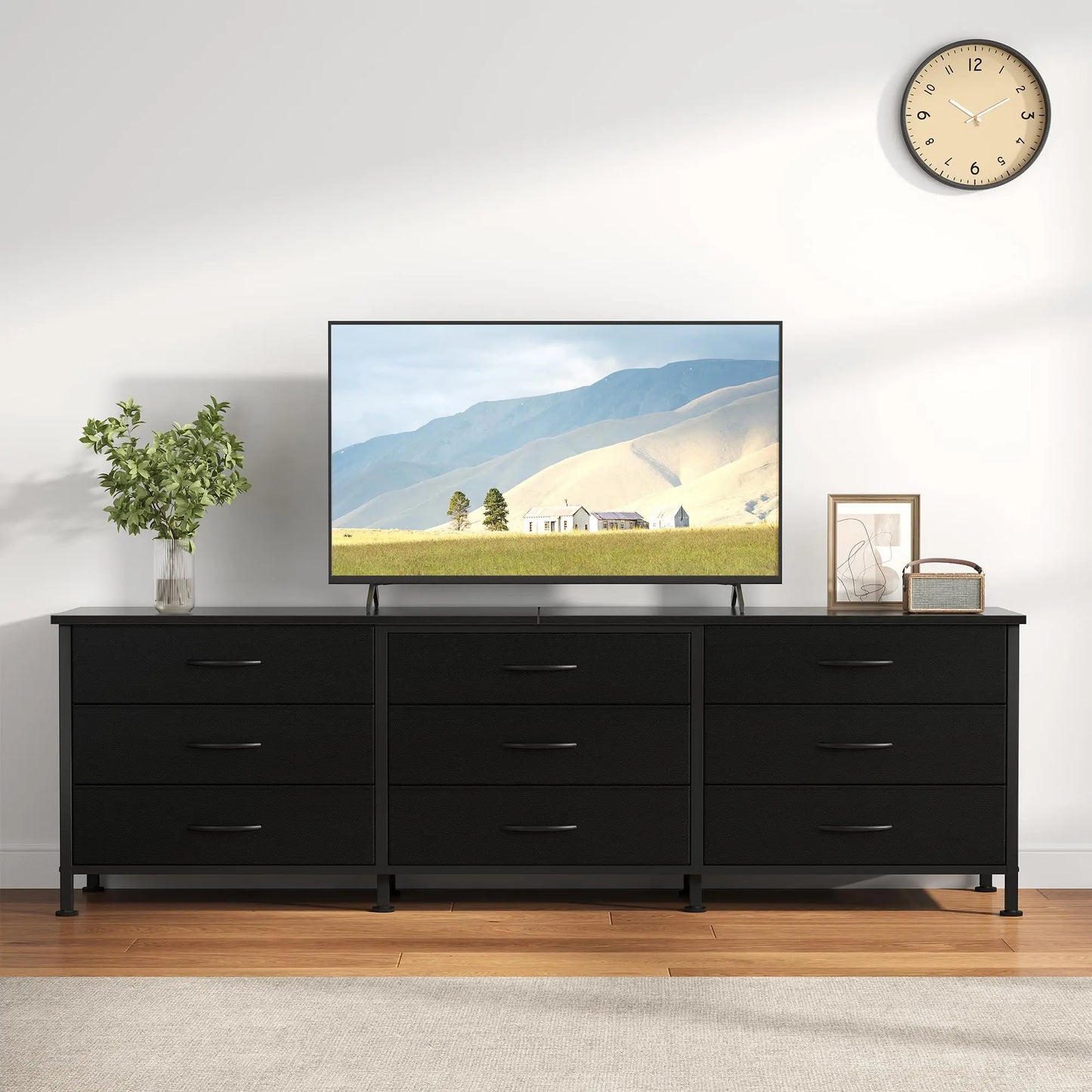 JHK Living Room Cabinet With 9 Fabric Drawers Entertainment Center