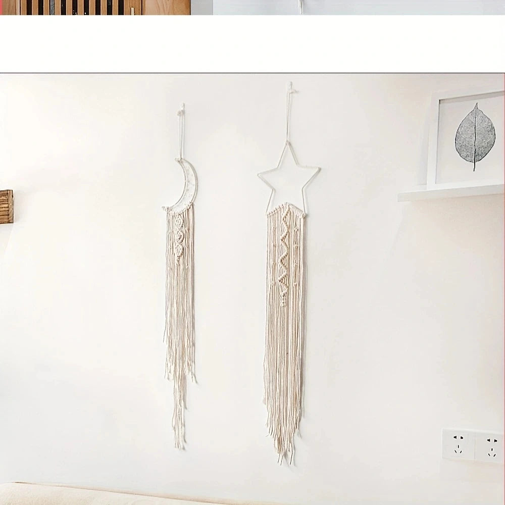 Dromenvanger Star And Moon Woven Pendants Set For Home Decor