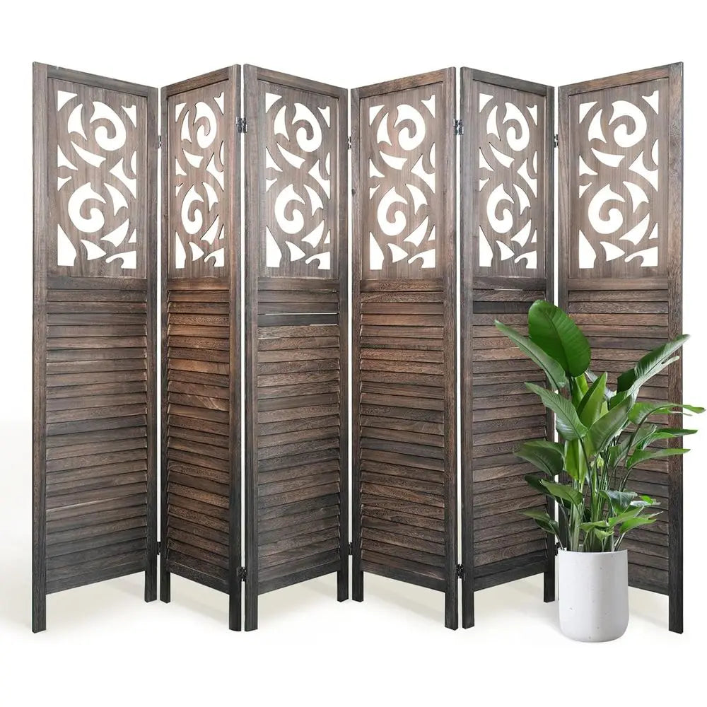 Wood Carved Room Divider Folding Privacy Screen