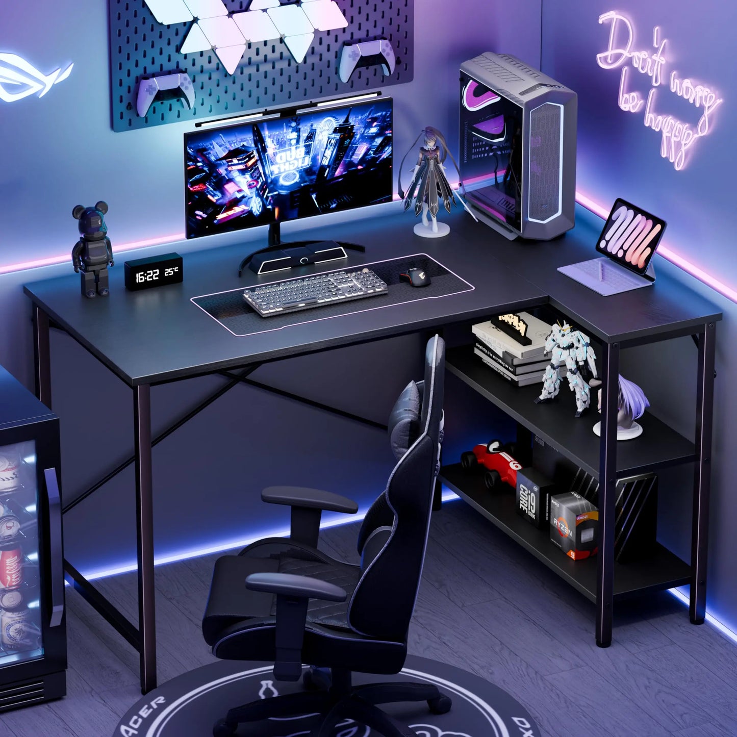 JHK L Shaped Desk With Reversible Storage Shelves For Home Office Computer Desk