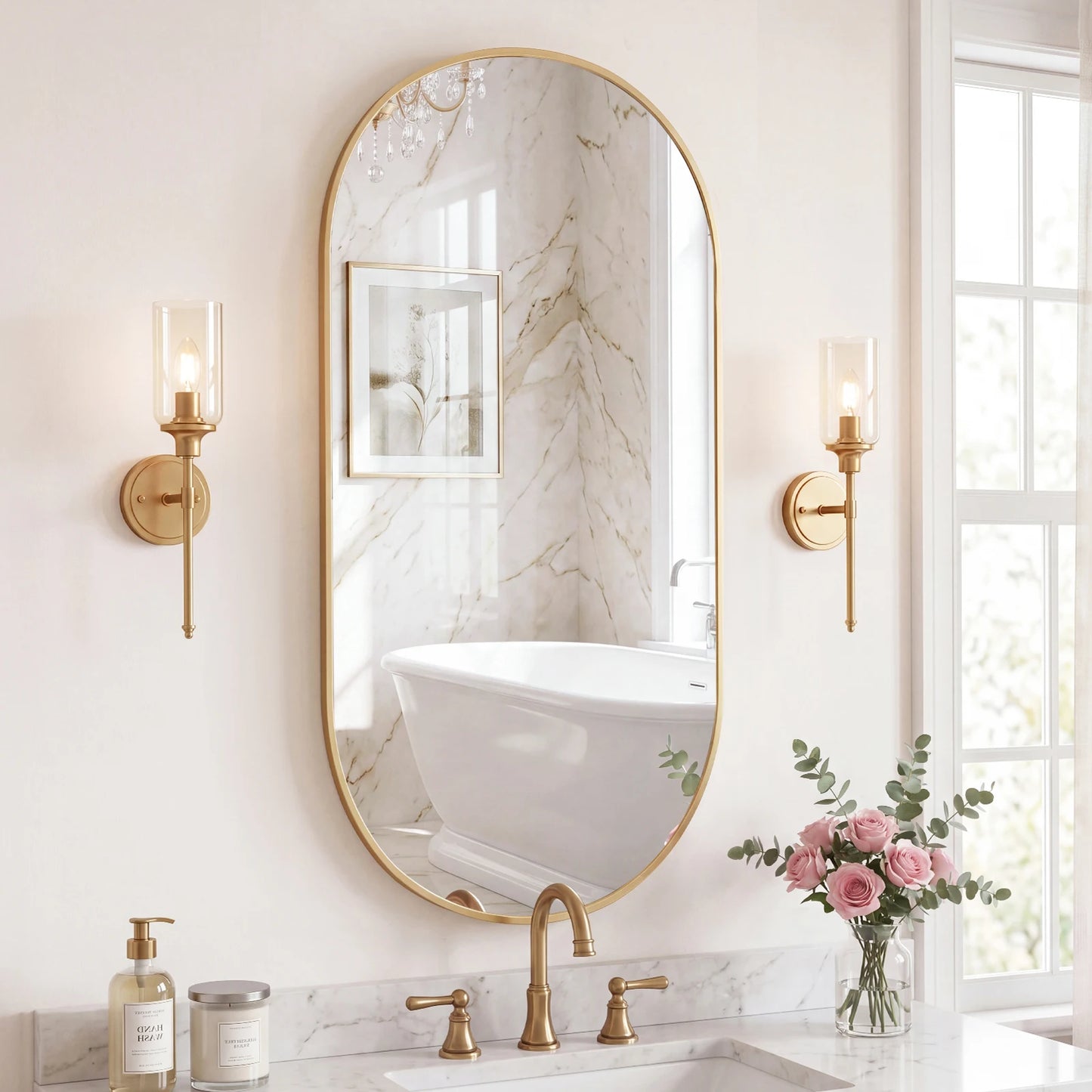 JHK Oval Wall Mirror With Metal Frame For Living Room
