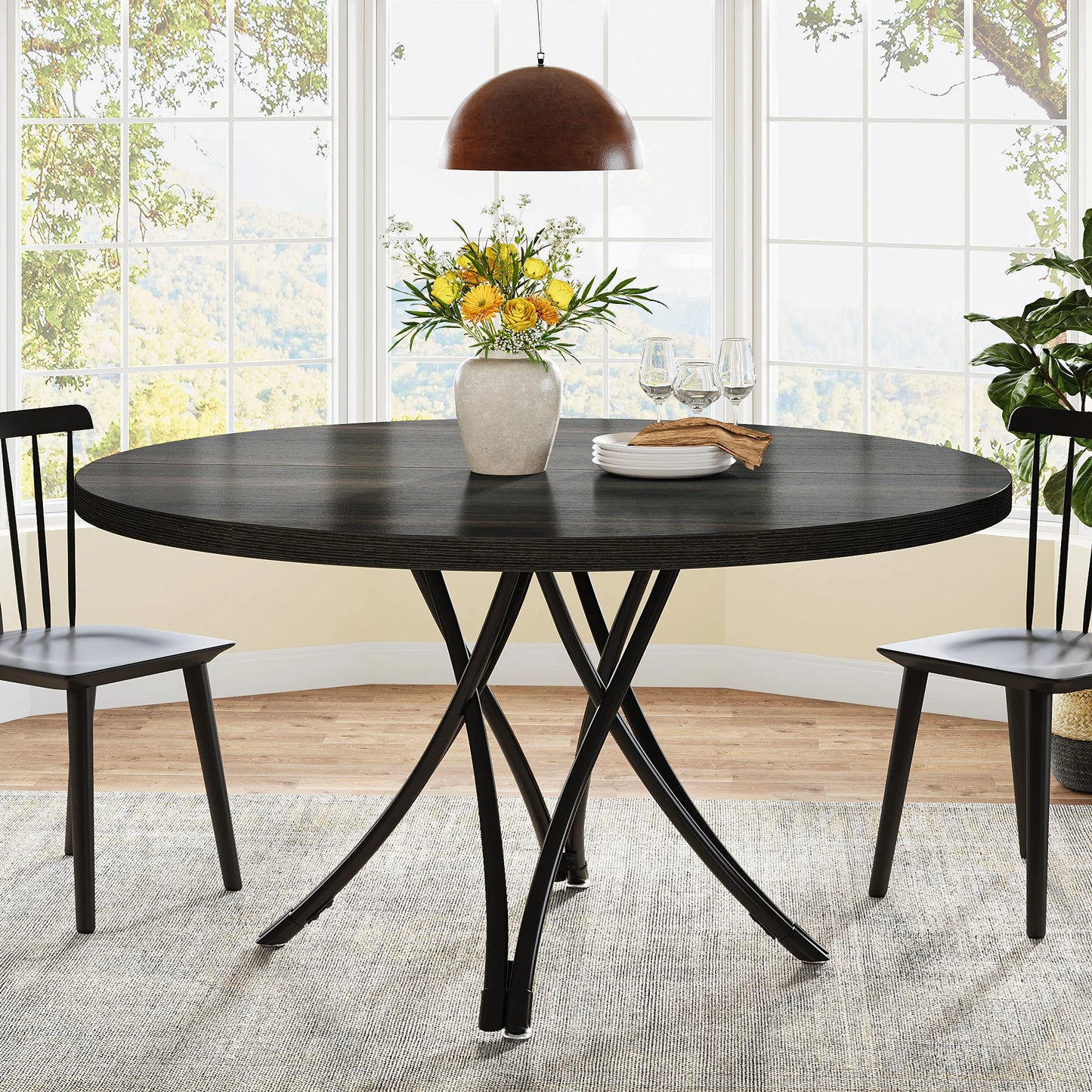 Tribesigns Farmhouse Round Dining Table Industrial Style