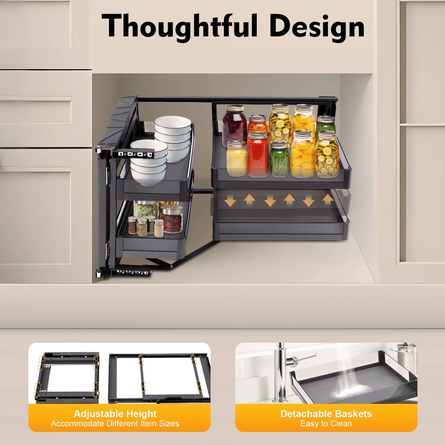 Bymaocar Blind Corner Cabinet Pull Out Organizer With 2 Tiers