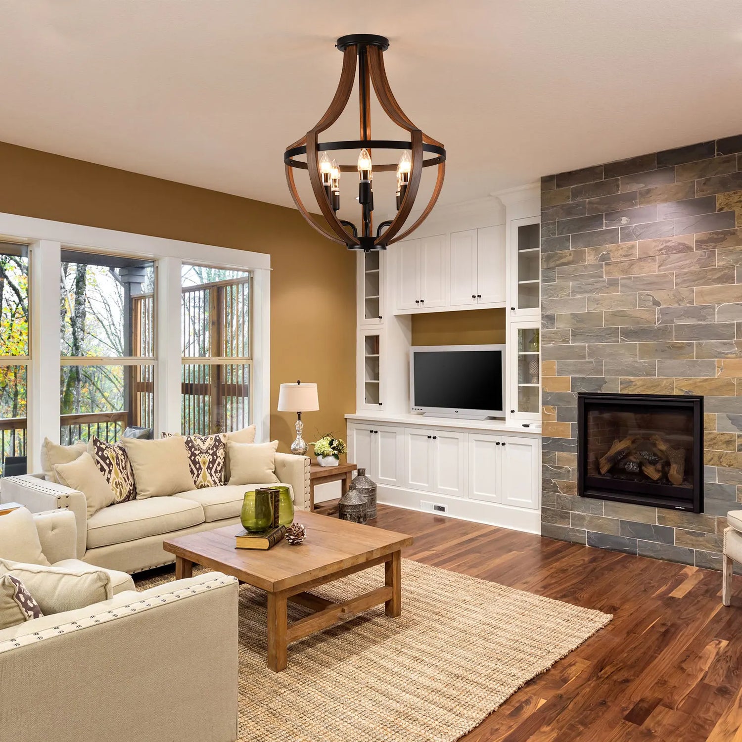 Modern Rustic Handmade Wooden Pendant Light Fixture For Kitchen Dining