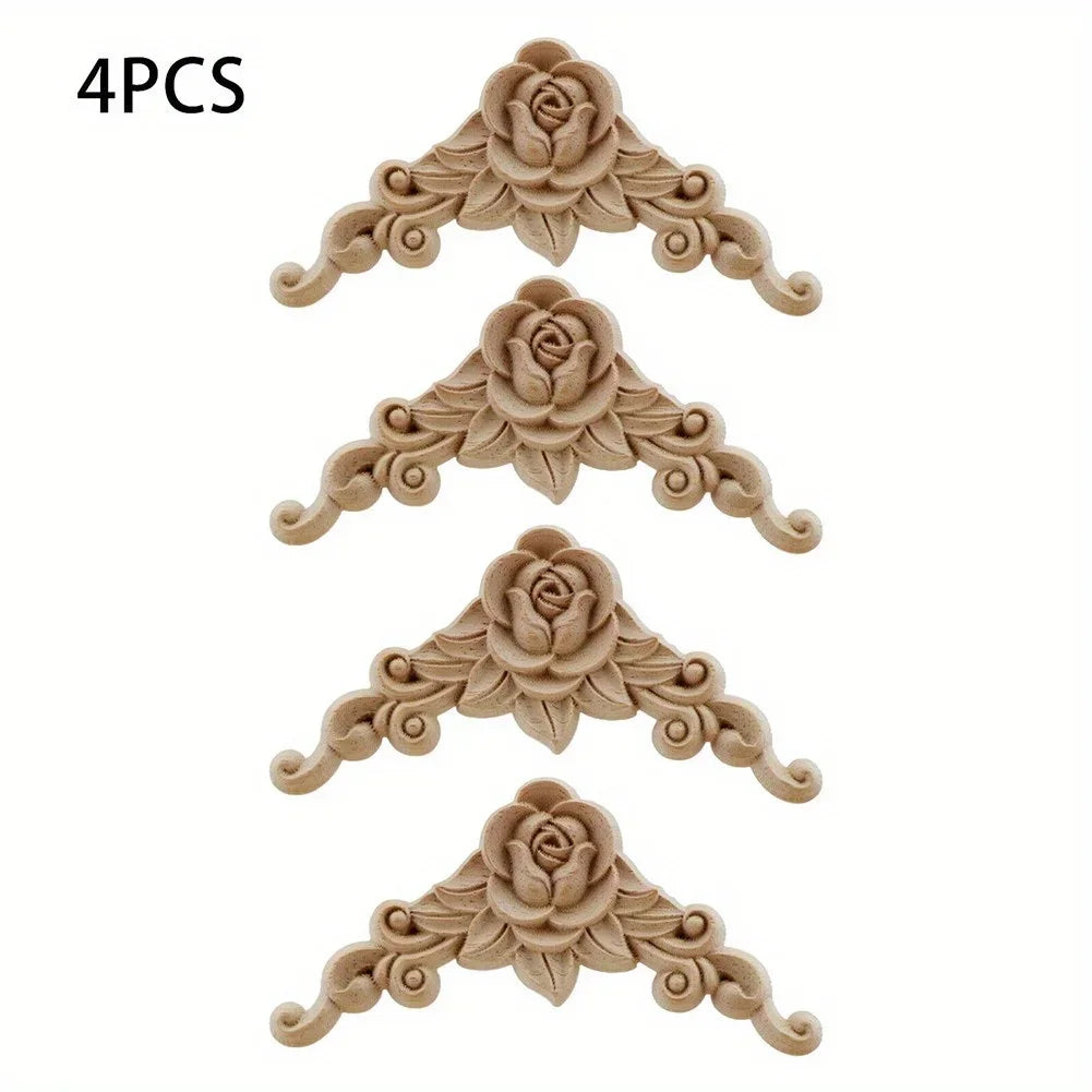 Natural Floral Wooden Figurines Set For Frames And Woodcarving Decor