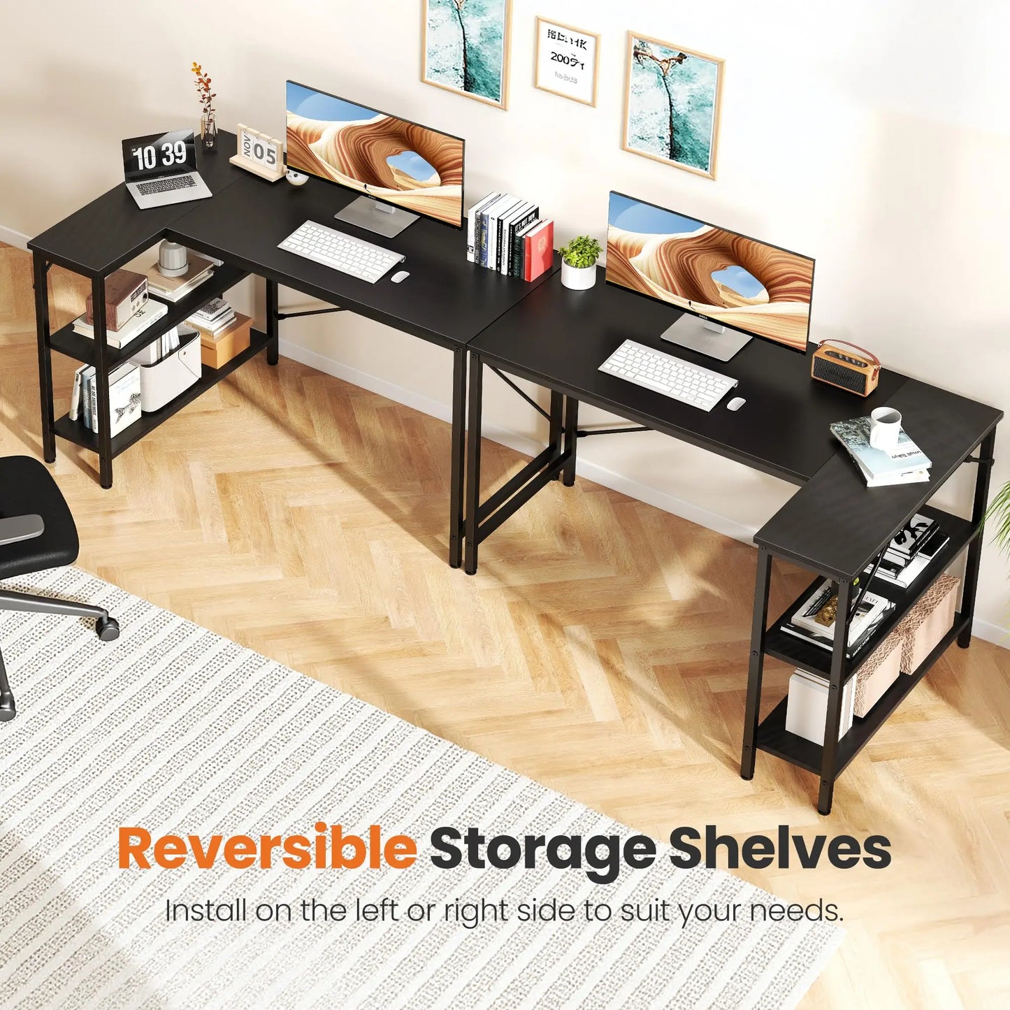 JHK L Shaped Desk With Reversible Storage Shelves For Home Office Computer Desk