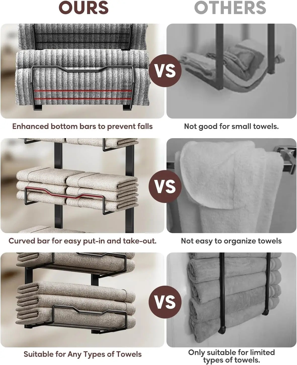 XIUWO 6 Tier Over Door Towel Rack No Drill Organizer