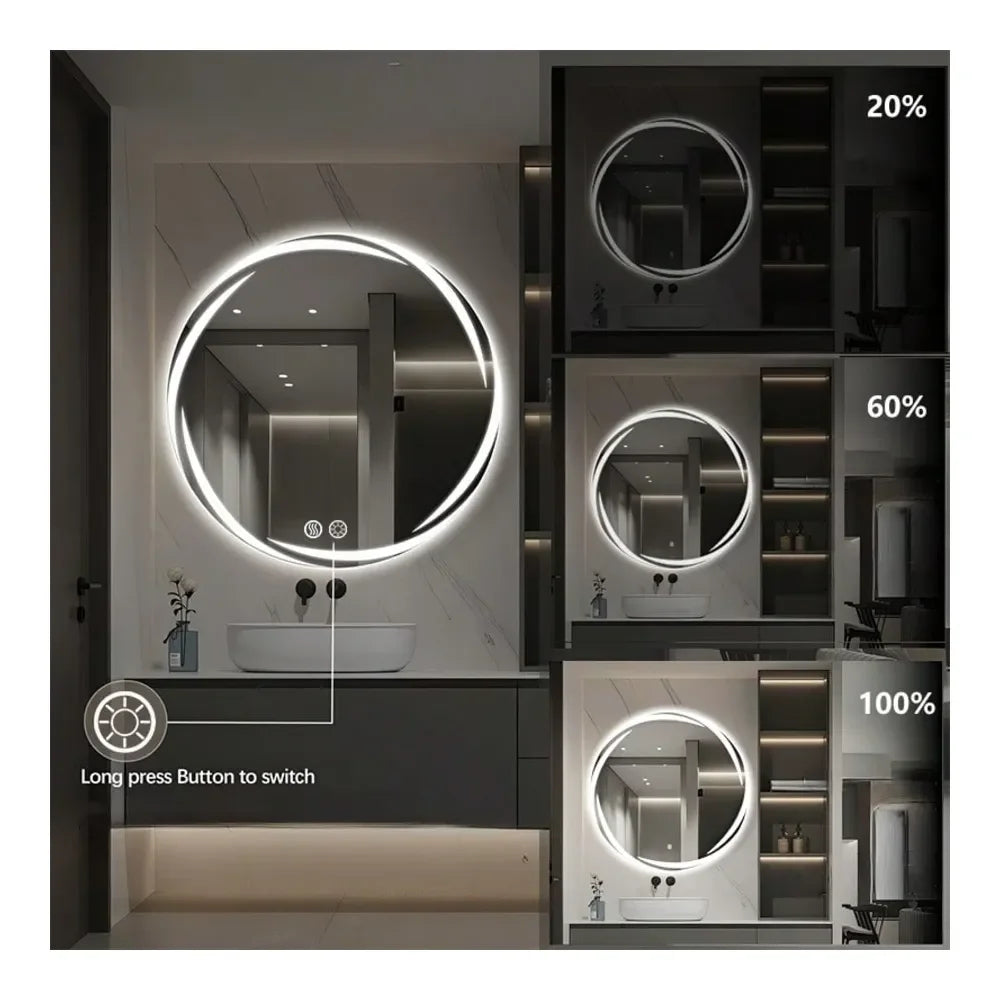 Circular LED Bathroom Mirror With Lights AntiFog Dimmable Vanity