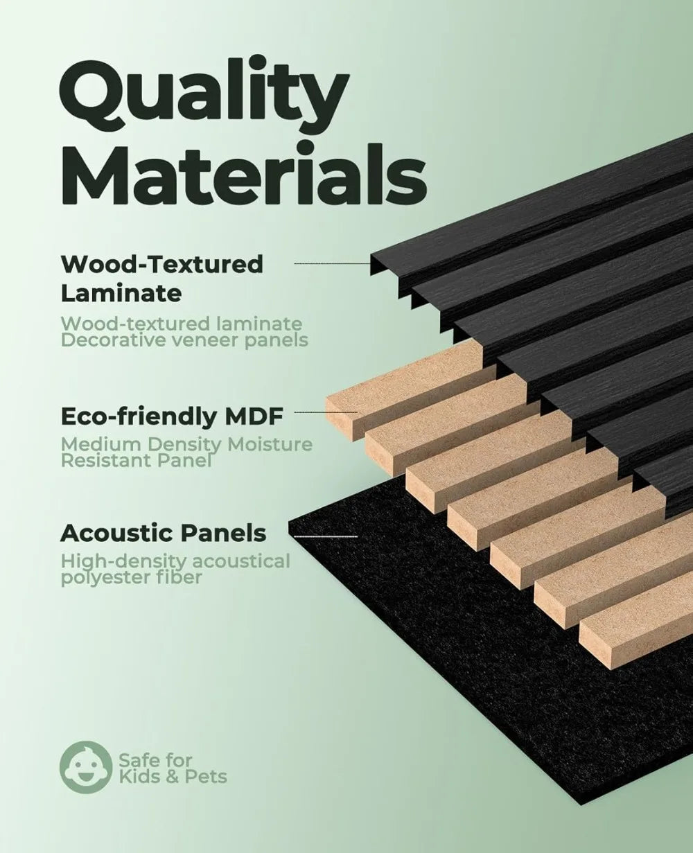 Wood Slat Wall Panel Set for Modern Interiors and Soundproof Walls