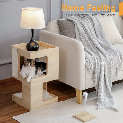 PAWZ Road Wood Cat Condo Bed With Removable Scratching Pad