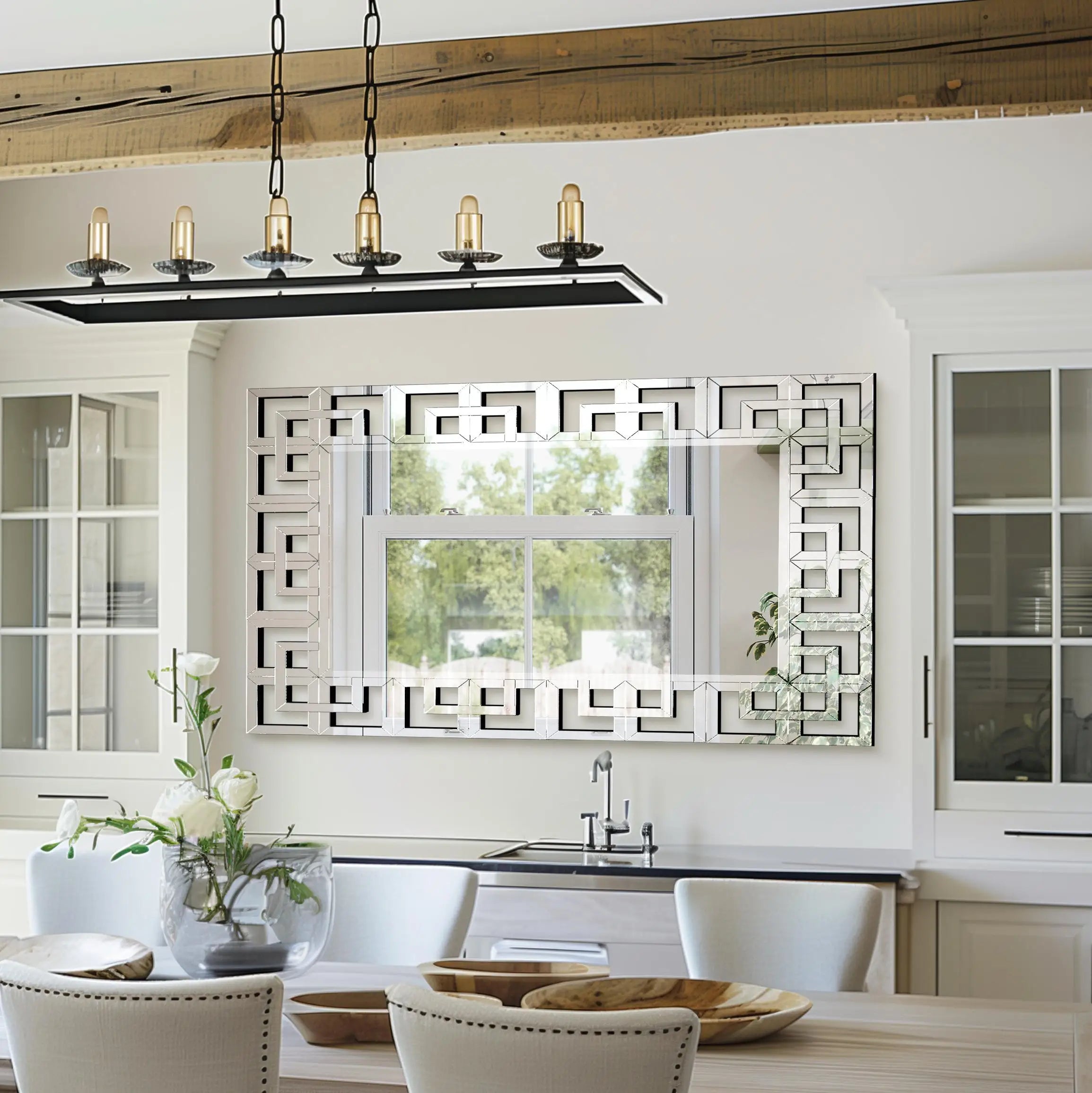 Venetian Art Mirror With Beveled Glass Edge For Living Room And Bathroom