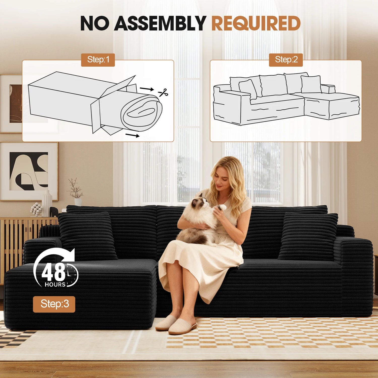 Cloud Modular Sectional Corduroy Sofa With L Shape Chaise