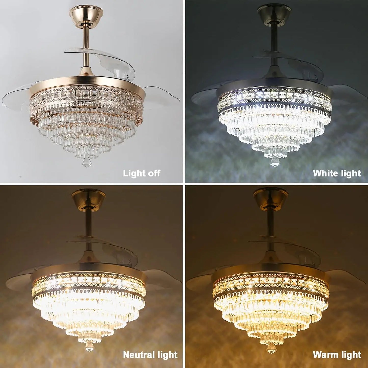 Dimmable LED Crystal Fandelier Ceiling Fan With Light