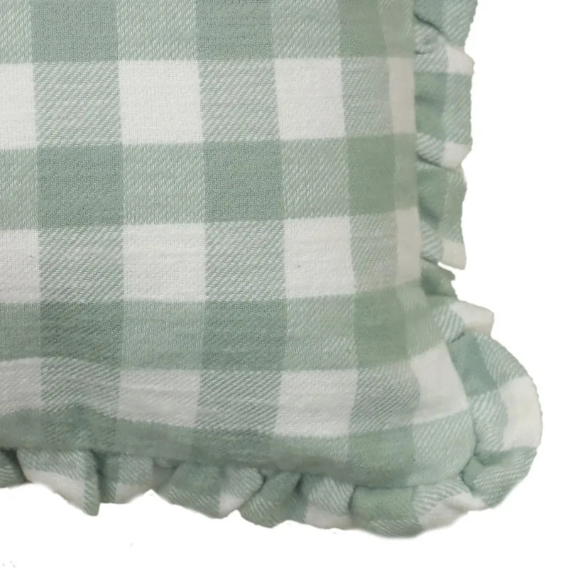 Woven Gingham With Ruffle Decorative Pillow Polyester Cotton Filling