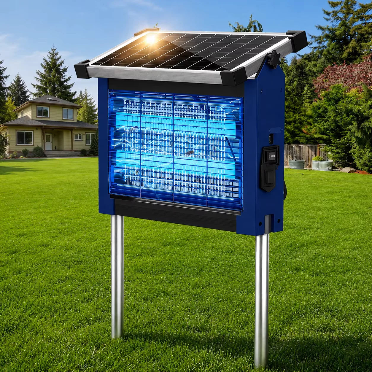 Waterproof Solar Electric Bug Zapper With Outdoor Light Sensor