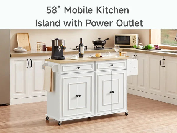 Mobile Kitchen Island With Drop Leaf Cart And Power Outlet