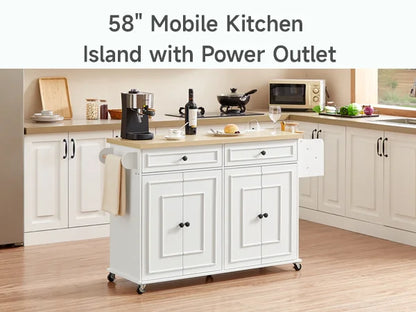Mobile Kitchen Island With Drop Leaf Cart And Power Outlet