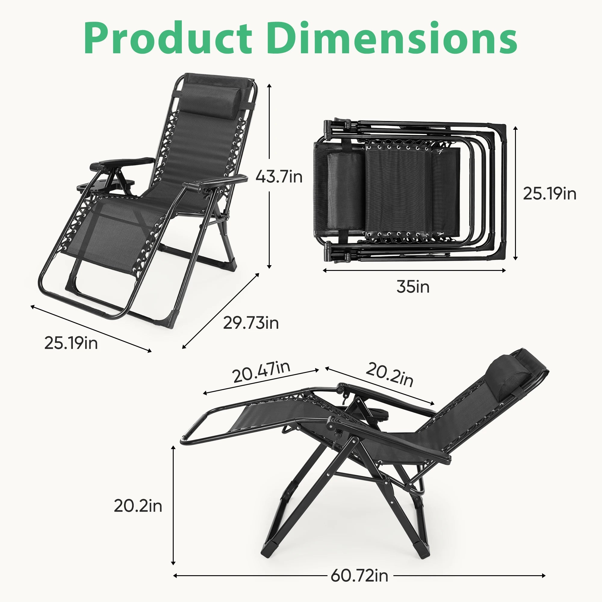 JHK Zero Gravity Recliner Folding Lounge Chair With Cup Holders