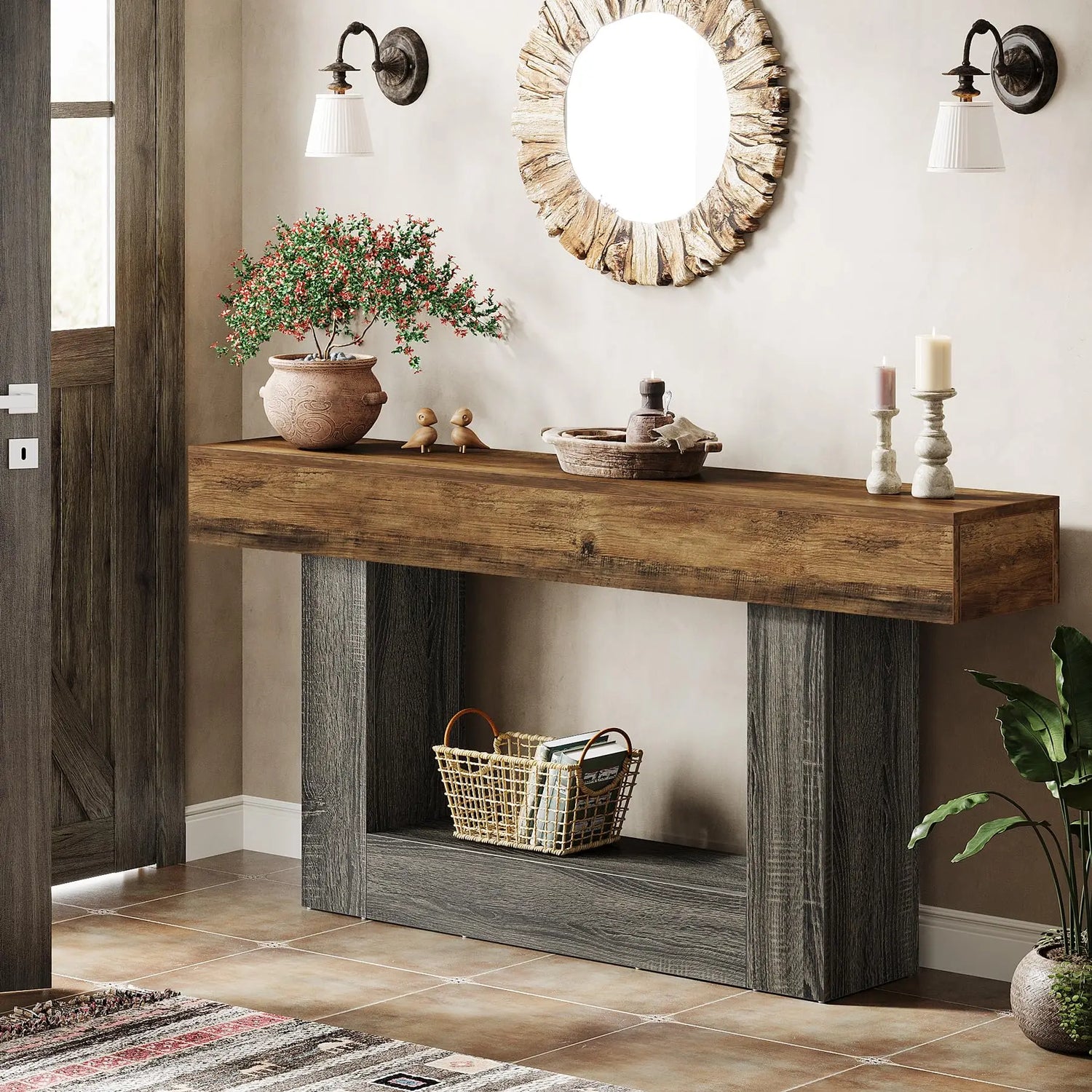 Tribesigns Farmhouse Console Table 2-Tier Entryway With U-Shaped Base