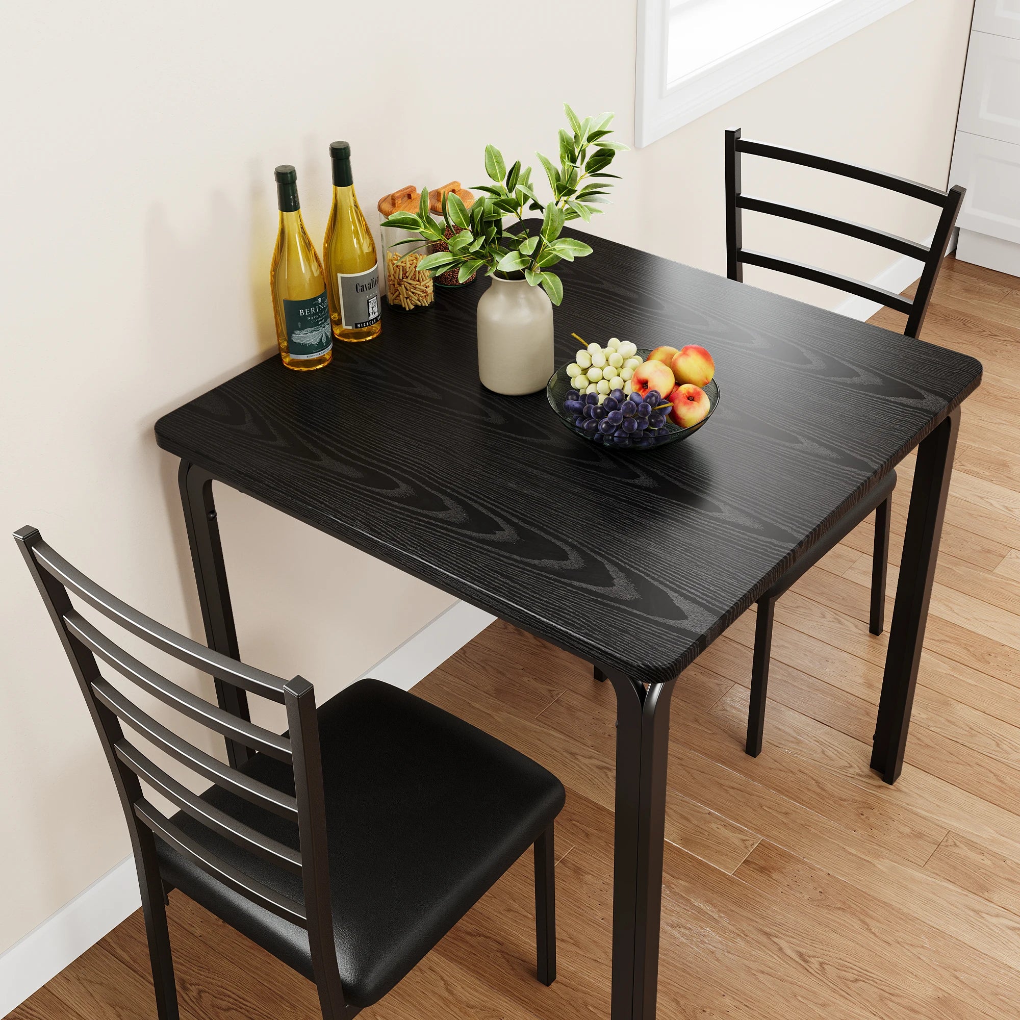HiMiss Modern Three Piece Metal Dining Table Set For Compact Spaces