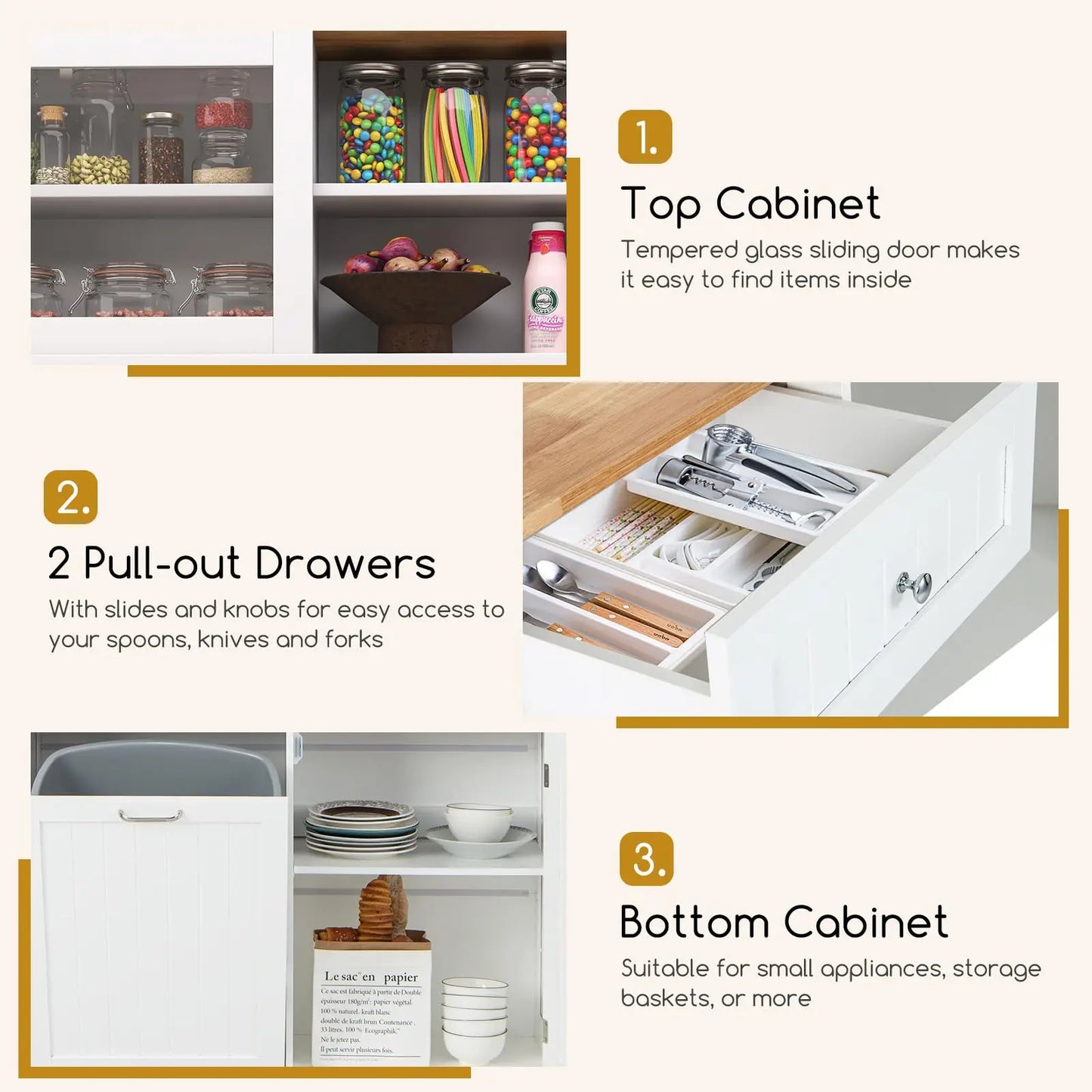 Carcase Pantry Cabinet With Tilt-Out Trash Bin And Two Drawers