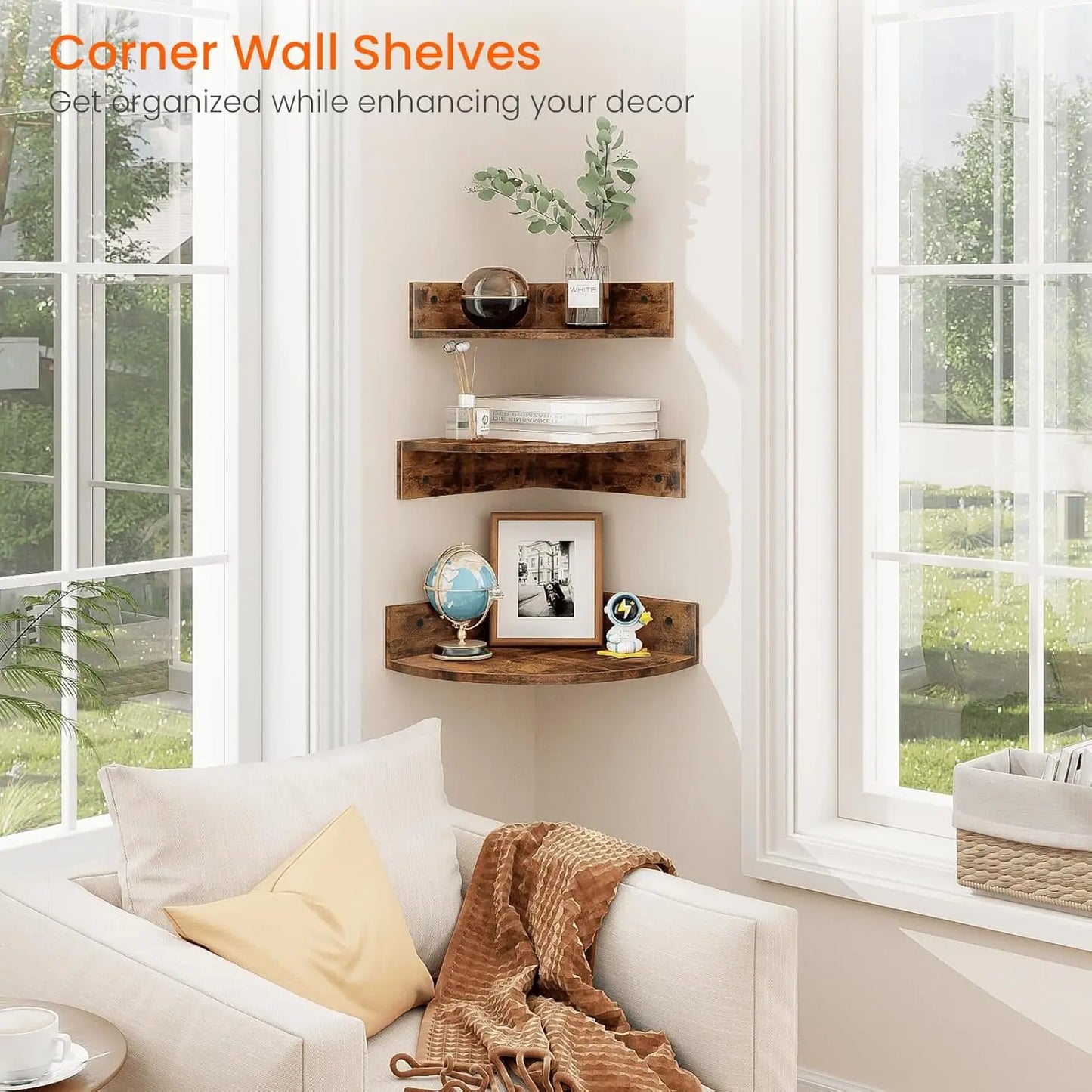 Set of 3 Floating Corner Shelves With Cable Hole
