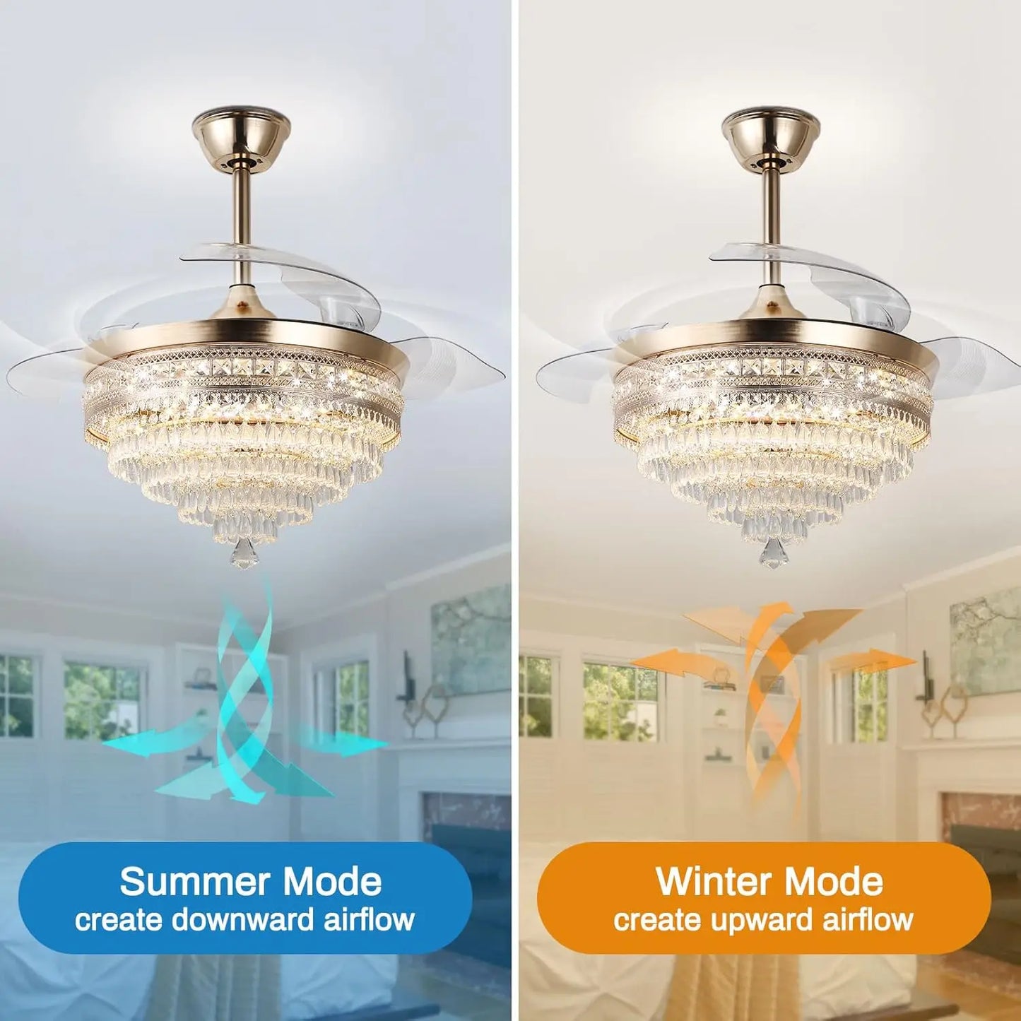 Dimmable LED Crystal Fandelier Ceiling Fan With Light