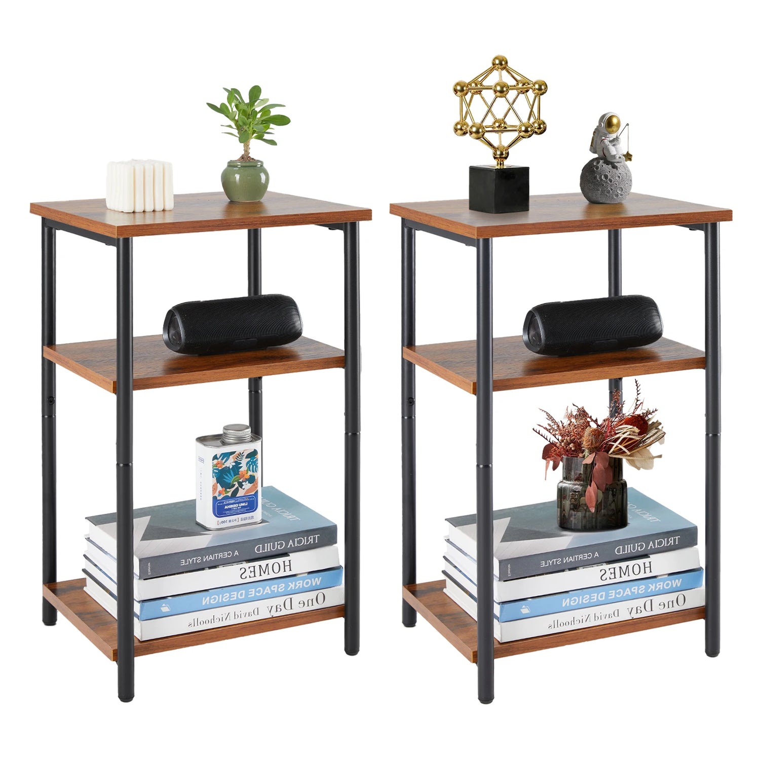 JHK Two Tier End Table With Adjustable Feet Space Saving