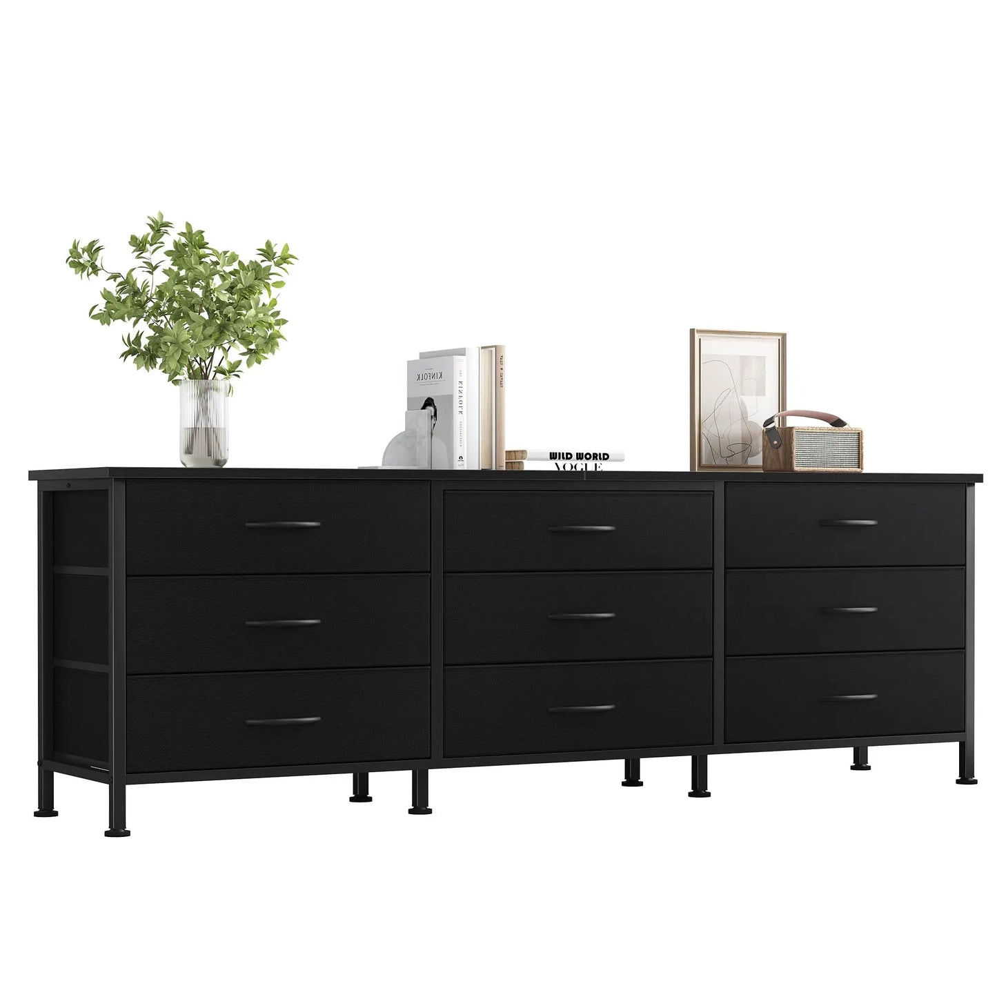 JHK Living Room Cabinet With 9 Fabric Drawers Entertainment Center